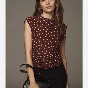 Anthropologie Burgundy Polka Dot Muscle Tee